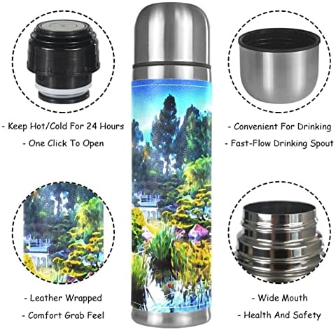 Lılıbeely 17 oz Vakum Yalıtımlı Paslanmaz Çelik Su Şişesi Spor Kahve Seyahat Kupa Flask Hakiki Deri Sarılmış BPA Ücretsiz, parkı