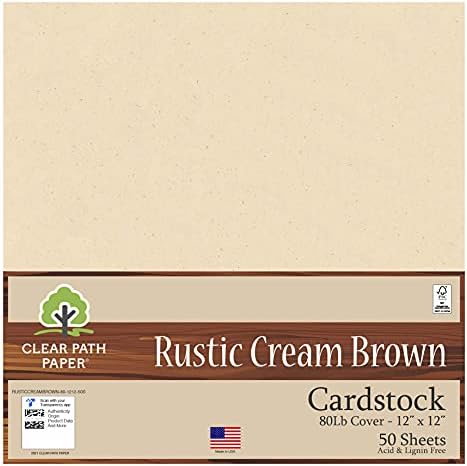 Rustik Krem Kahverengi Kart Stoğu-12 x 12 inç-80 LB Kapak-50 Yaprak - Şeffaf Yol Kağıdı