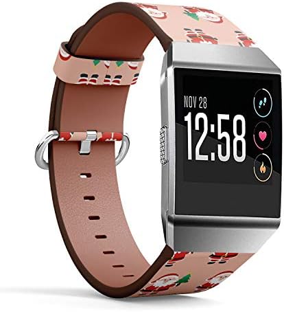 Paslanmaz Çelik Toka ve Adaptörleri ile Fitbit İyonik - Deri İzle Bilek Bandı Kayışı Bilezik ile uyumlu (Noel Tatili Karikatür)