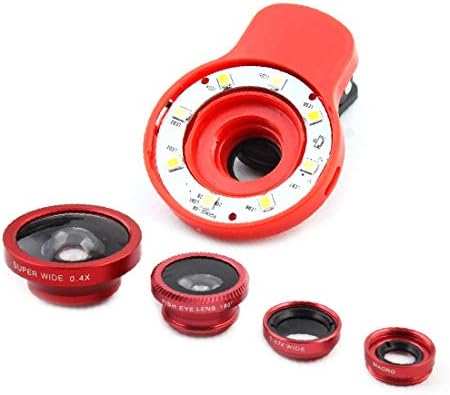 X-DREE Kırmızı RK-09 9 in 1 3 Özel Etkinlik Kamera Lens w LED flaş dolgu ışığı (Kırmızı RK-09 9 en 1 3 Lente de la cámara de