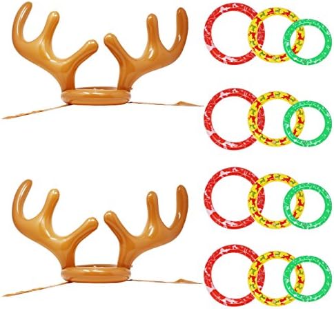 JOYIN 2 Takım Şişme Ren Geyiği Boynuz Toss Oyunu Noel Partisi Oyunları Halka Toss Oyunu Noel Parti Malzemeleri için Bir Boyut