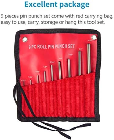 Saklama Çantası ile Feyachi Rulo Pin Punch Seti, 9 Parça Çelik Temizleme Aracı Takımı