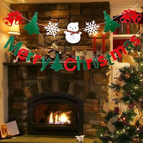 Merry Christmas Banner Beyaz、Yeşil ve Kırmızı Noel Afiş Süslemeleri - Kapalı Açık Ev İşareti Dekor için Noel Partisi Tatil Kiraz