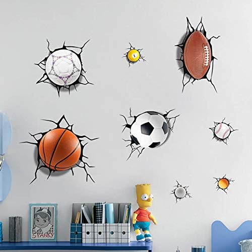3D Basketbol Futbol Duvar Çıkartmaları Duvar Çıkartmaları Boys için Yatak Odası Kreş Yatak Odası Duvar Sticker Peel ve Sopa Duvar