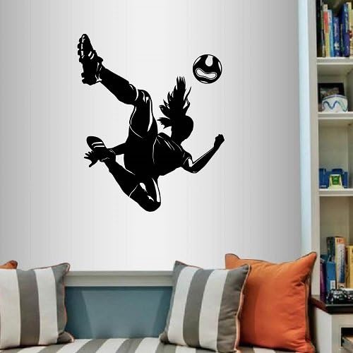 Tarzı Çıkartmaları Duvar Vinil Çıkartması ev duvar süsü Sticker Kız Kadın Oyuncu Futbol Futbol Tekme Topu Atlama Spor Salonu