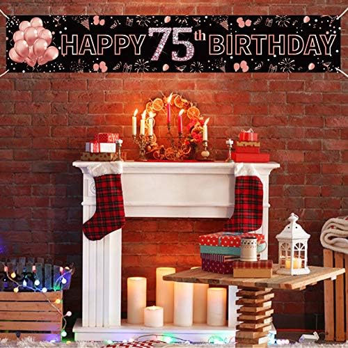 Pimvimcim 75th Doğum Günü Afiş Süslemeleri Kadınlar için-Gül Altın Mutlu 75th Doğum Günü Partisi Işareti Malzemeleri-Büyük 75