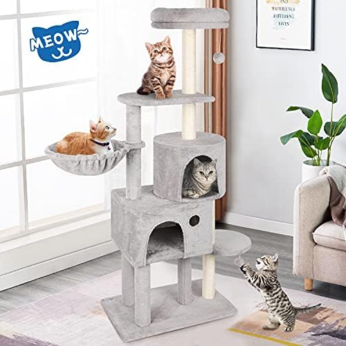59in Kapalı Kediler için Kedi Ağacı Kulesi-Sisal Kedi Tırmalama Direği, Kedi Kınamak, Kedi Mobilyaları ile Uzun Boylu Kedi Tırmanma