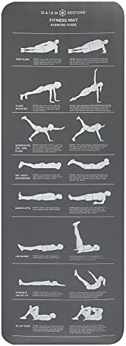 Gaiam Restore Fitness Egzersiz Matı, Mat üzerine Basılmış Kendinden Kılavuzlu Egzersiz İllüstrasyonları ile, 10mm Kalınlığında