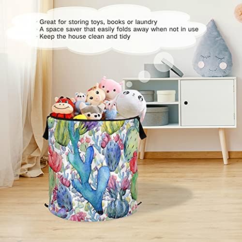 Kır çiçeği Kaktüs Pop Up Çamaşır Sepeti Katlanabilir Kapaklı Kirli Giysiler Sepet çamaşır sepeti Depolama Sepet Organizatör için