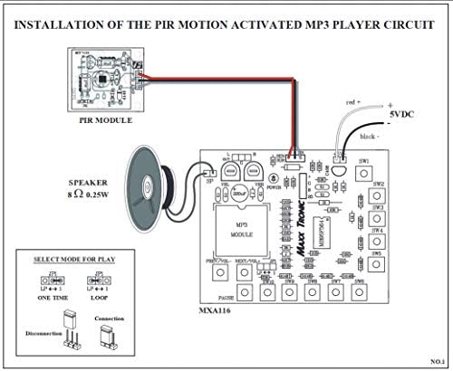 MP3 Çalma 3 Watt Amplifikatörlü PIR Hareket Sensörü [ Hoparlör ve SD Kart Dahil değildir ]