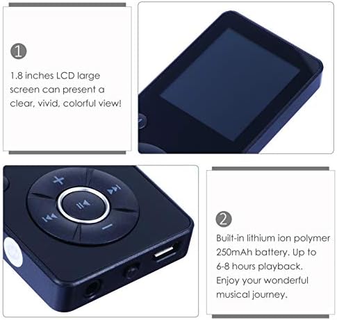 EXCEART MP3 Çalar Taşınabilir HiFi Kayıpsız Ses MP4 Müzik Çalar Kayıpsız Spor Müzik Kaydedici Çocuklar için Öğrenci (Siyah)