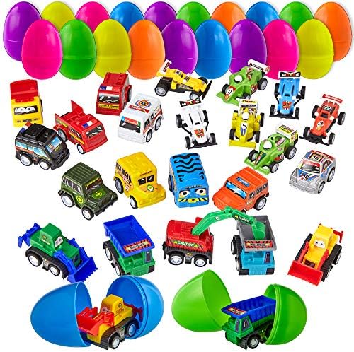 24 Dolu Paskalya Yumurtaları Oyuncak Arabalar ile Dolu-Büyük 2 3/4 İnç Plastik Yumurta Paskalya Sepeti Stuffers için, Çocuklar