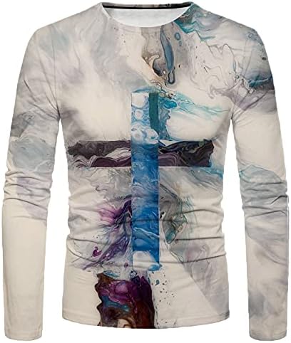 BHSJ Moda Çapraz Baskı T-Shirt Mens için, rahat Sonbahar ve Kış Yuvarlak Boyun Uzun Kollu Üst Katı Kazak Bluz