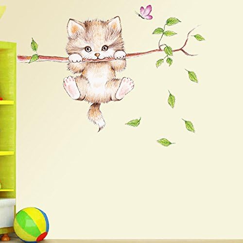Karikatür Sevimli Kedi Ağaç Dalları Duvar Çıkartmaları Çıkarılabilir Kitty duvar Çıkartmaları Dekor Kız Yatak Odası Çıkartması