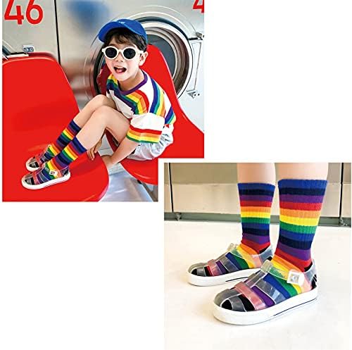 Xiyadun Unisex yürümeye başlayan çocuk ve çocuklar çizgili gökkuşağı mürettebat çorap renkli pamuk çorap paketleri