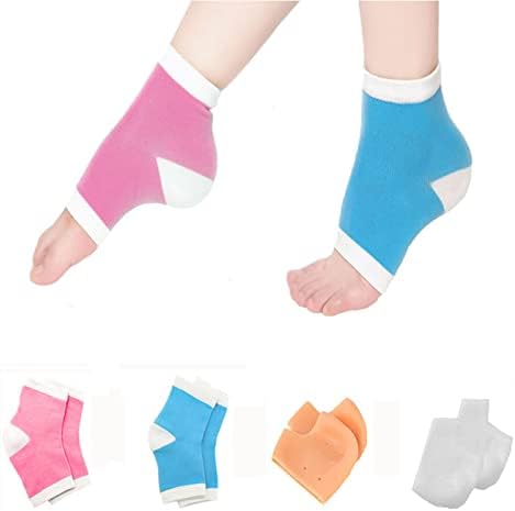 Nemlendirici Çorap Topuk Çorap - 2 Pairs Nemlendirici Jel Çorap ve 2 Pairs Silikon Topuk Koruyucu için Kırık Topuk Onarım
