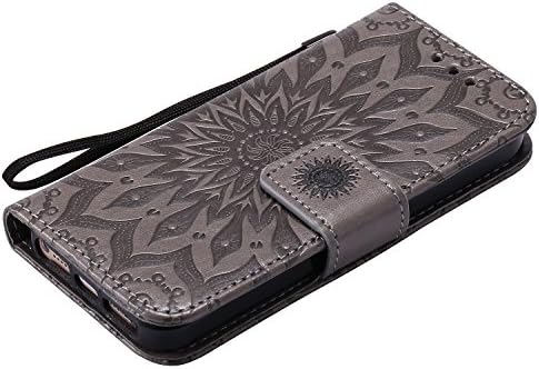 Cfrau Kickstand Cüzdan Kılıf için Siyah Stylus ile iPhone 5/5 s / SE, Retro Mandala Ayçiçeği PU Deri Manyetik Çevir Folio Standı