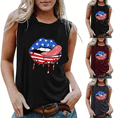 KEYEE Kadın Gömlek Amerikan Bayrağı Yurtsever Temmuz 4th Temmuz Yurtsever Kolsuz Rocker Tankı Üstleri Bayanlar Sıkıntılı Tee