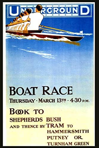 1913 Yeraltı Tekne Yarışı Takım Kürek Ekip Londra İngiltere Thames Nehri Vintage Illüstrasyon Seyahat Serin Duvar Dekor Sanat