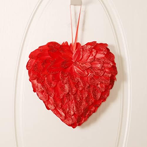kaksuzuwuyaos Vintage Kırmızı Sevgililer Kalp çelenkler, kalp Şeklinde çelenk Çift Taraflı Glitter tüy çelenk için led ışık ile