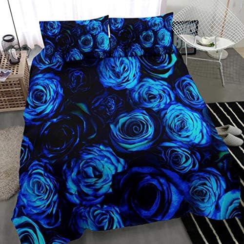 Mavi Güller Çiçek Yatak Seti Nevresim Yastık Kapakları Dijital Ev Dekorasyon Yatak Odası Çocuk Odası Hediye (Kraliçe 88x88)