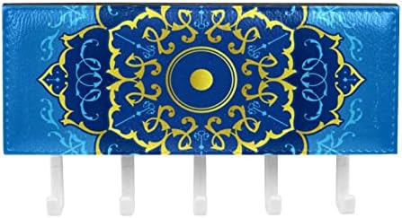 Duvarlar için Mavi ve Altın Mandala Desen Anahtar ve Posta Tutucu-Posta Organizatörü ve 5 Kancalı Anahtar Askısı, Ev, Giriş,