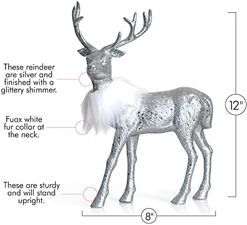 Ornativity Gümüş Glitter Noel Ren Geyiği-Tatil Parti Geyik Heykelcik Heykelleri Yemeği Masa Süslemeleri Centerpiece-2 paketi