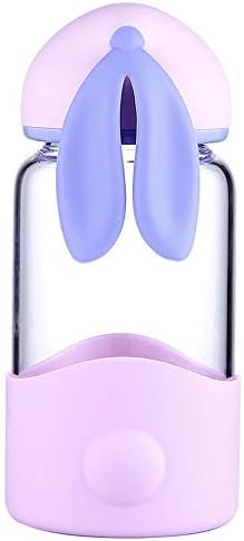 Feeryou Şık Silikon Cam Su Şişesi, çocuk İçme Suyu Bardağı, Sevimli Kemer Tavşan Kulak Tasarımı Aşınmaya Dayanıklı Su Şişesi