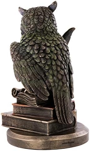 Üst Koleksiyonu Kartal Baykuş Kitaplar Heykeli-Baykuş Bilgelik ve Bilgi ile Tüy Kalem ve Mürekkep Heykel Prim Soğuk Döküm Bronz-8.75-İnç