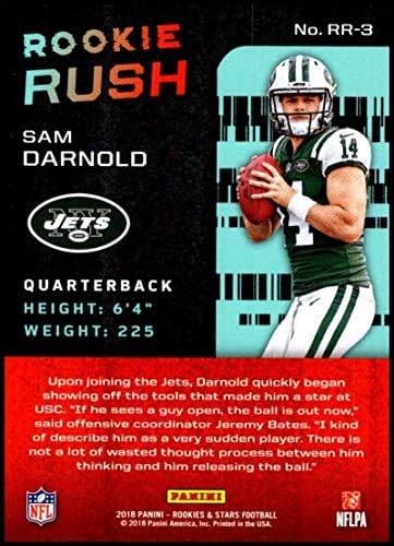 2018 Çaylaklar ve Yıldızlar Çaylak Rush Futbol 3 Sam Darnold New York Jets Panini tarafından Üretilen Resmi NFL Ticaret Kartı