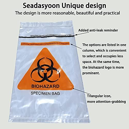 Seadasyoon 100 adet 6x9. 8in/15x25 cm Biyolojik Tehlike Numune Torbaları, Biyolojik Tehlike Logo Baskı ile Laboratuvar Örnek