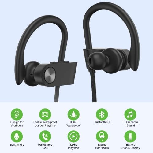 Stiive Bluetooth Kulaklıklar, Spor Kablosuz Kulaklıklar IPX7 Su Geçirmez, Stereo Sweatproof Kulak İçi Kulaklıklar, 12 Saat Çalma
