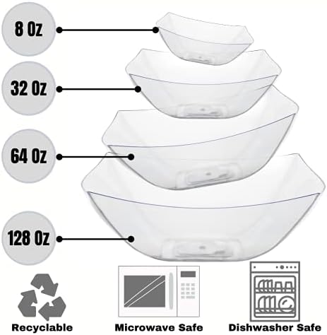 Partiler için 8 Tek Kullanımlık Plastik Servis Kasesinin Enfes Paketi / Partiler için 32 oz Şeffaf Plastik Kaseler Salata Barı