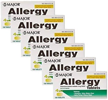 [6 Paket] Anti-Alerji Antihistamin Klorfeniramin Maleat Klor-trimeton Alerjisi için 4 Mg Jenerik Şişe Başına 100 Tablet 6 Paket