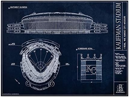 Kauffman Stadyumu Blueprint Tarzı Baskı (Çerçevesiz, 18 x 24)