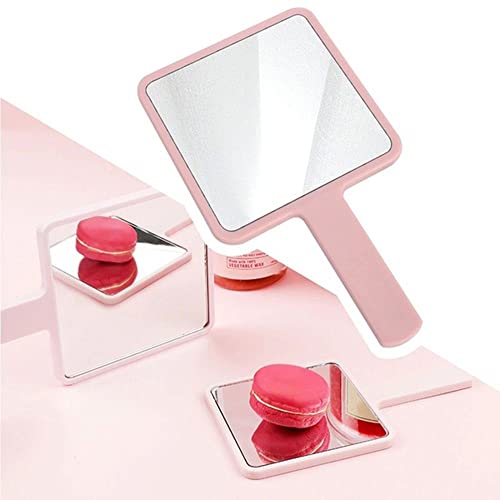 El makyaj aynası Taşınabilir Kare Plastik Kozmetik Ayna Sevimli Salon Tek Yan Kolu Ayna makyaj aynası Kadın Kızlar için(pembe)