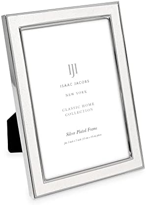 Isaac Jacobs 5x7 Beyaz Dokulu Deri (Dikey ve Yatay) ve Gümüş Metal Resim Çerçevesi, Siyah Kumaş Şövale ile, Duvara Monte Edilebilir,