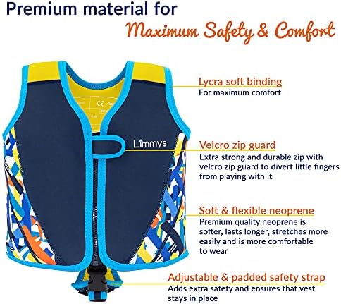 Çocuklar için Limmys Premium Neopren Yüzme Yeleği-Erkekler için İdeal Yüzdürme Yüzme Yardımı-İpli Çanta Dahil
