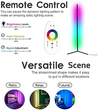 DENGALA RGB Köşe Zemin Lambası-Rastgele Efektler ve Düz Renk-Dokunmaya Duyarlı Uzaktan Kumanda-Oyun Odası, Oturma Odası, 20W