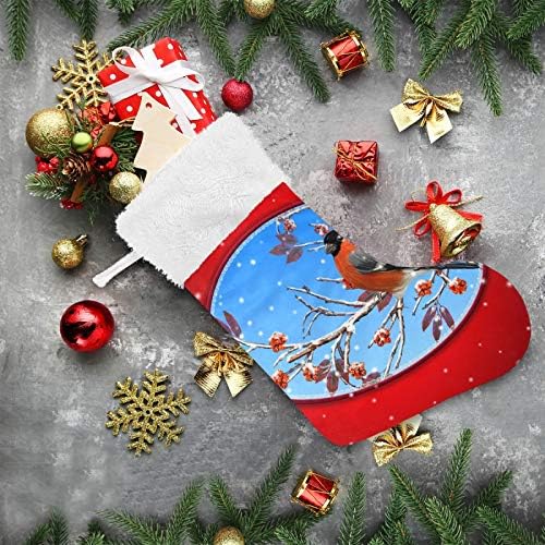 YUEND Beyaz Peluş Trim ile 1 Parça Noel Stocking Kitleri Merry Christmas Sevimli Kuş Aile Tatil Noel Partisi Süslemeleri için