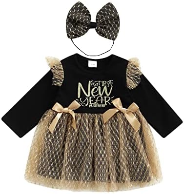 Yenidoğan Bebek Kız Mutlu Yeni Yıl Elbise 2022 Uzun Kollu Polka Dot Tül Yüksek Bel Parti Elbiseler Kıyafet