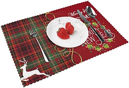 Yıkanabilir Kare Placemats Kolay Temiz Yer paspaslar yemek masası için 12x18 İnç ısı-Resistand Placemats 4 Set(Merry Christmas
