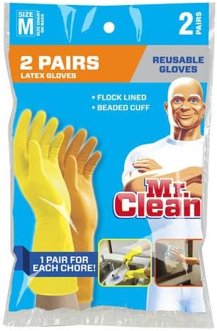 Mr. Clean Mr. Clean Orta Yeniden Kullanılabilir Lateks Eldiven, 2 Renk, 2 Piar, 2 Sayım