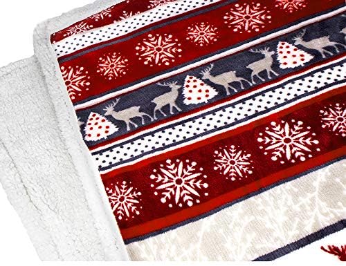 PAVILIA Premium Noel Sherpa Atmak Battaniye / Noel Dekorasyon Ren Geyiği, Polar, Peluş, Sıcak, Rahat Geri Dönüşümlü Mikrofiber