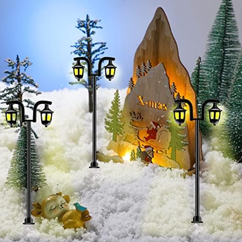 8 Parça Noel Köyler Çift Sokak Lambaları Mini Açık Lamba Sokak Lambaları Aksesuar Heykelcik ışık Direği Lamba Sonrası Minyatürleri