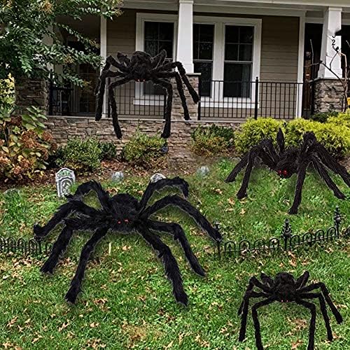 Cadılar bayramı Korkunç Tüylü Örümcek Süslemeleri, 4 Adet Cadılar Bayramı Gerçekçi Örümcek Sahne, siyah Korkunç Örümcekler Açık