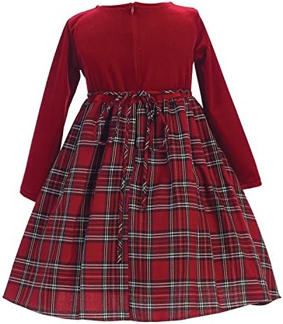 ıGirlDress Küçük Kızlar Kırmızı Siyah Kadife Ekose Tatil Güz Noel Kız Elbise 3Mos-12