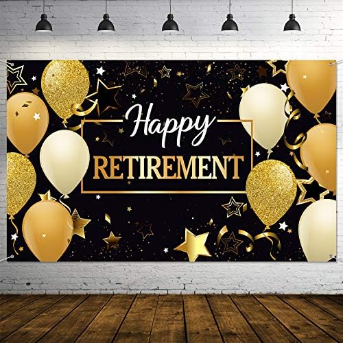 Mutlu Emeklilik Parti Süslemeleri, ekstra Büyük Kumaş Siyah ve Altın Mutlu Emeklilik Işareti Afiş Fotoğraf kabini Arka Plan Arka