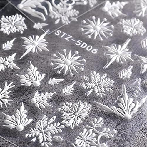 Beyaz Noel Kar Taneleri 5D Kar Tanesi Nail Art Sticker 3 Yaprak Stereoskopik Kabartmalı Çiçekler Tırnak Sanat Malzemeleri Kadınlar