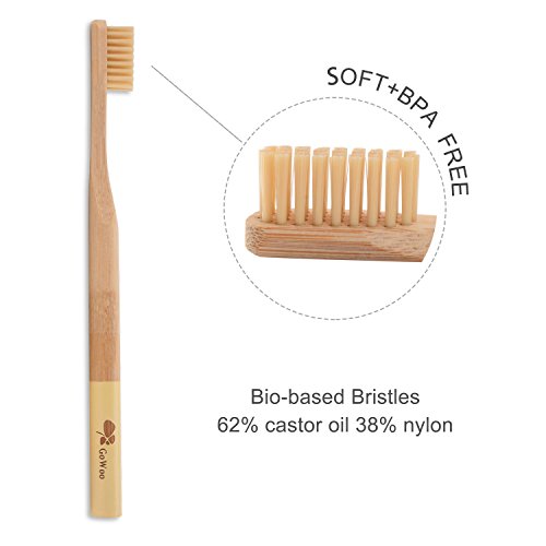 GoWoo %100 Doğal Bambu Diş Fırçası Yumuşak - Yumuşak Naylon Kıllı Organik Çevre Dostu Diş Fırçaları, BPA İçermez, Biyolojik Olarak